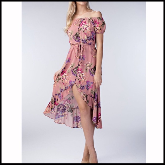 Off-Shoulder Floral Hi-Lo Dress - Picture 8 of 8